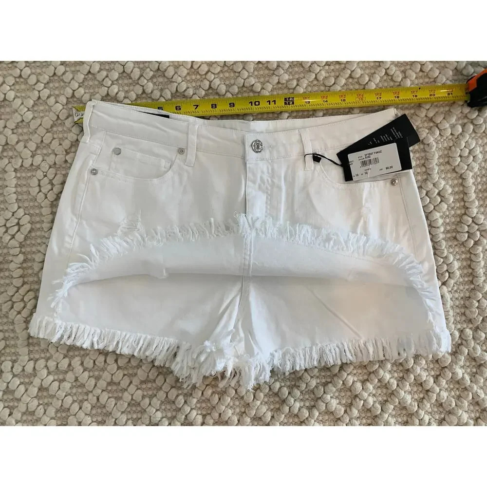 Armani Exchange AX White Stretch Denim Frayed Jean Skort Skirt NWT Size 10 - Picture 6 of 6